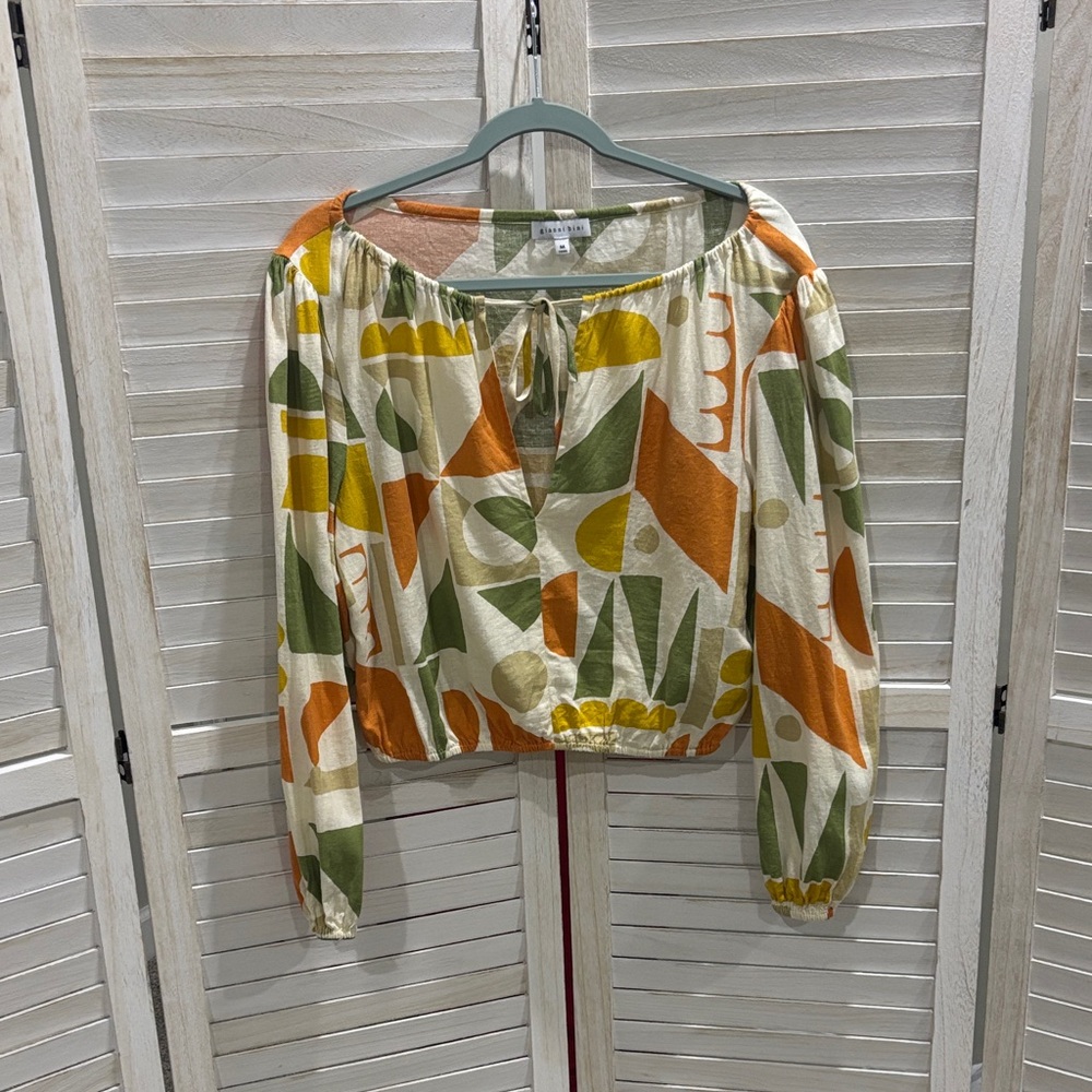 Gianni Bini Orange Green Cream Geometric Blouse